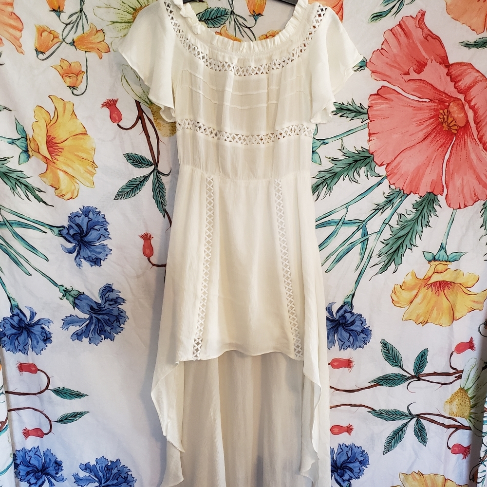 White Boho Hi-lo Off the Shoulder Dress